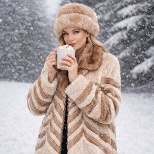 Vintage Ladies White & Brown Mink Fur Coat